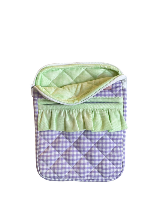 Lavender Gingham Dream eReader Sleeve With Ruffled Pocket