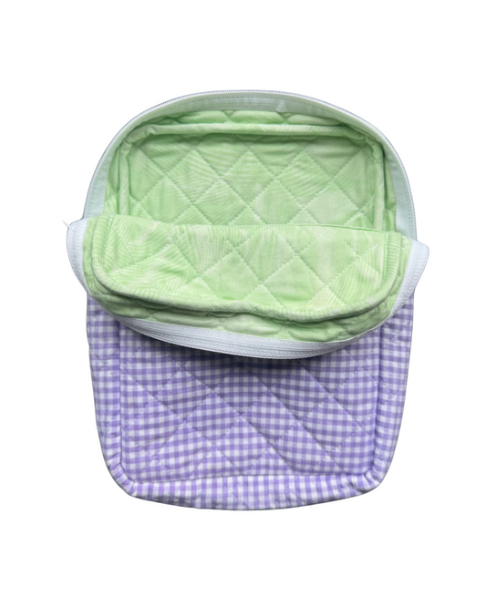 Lavender Gingham Dream Book Sleeve With Ruffled Pocket