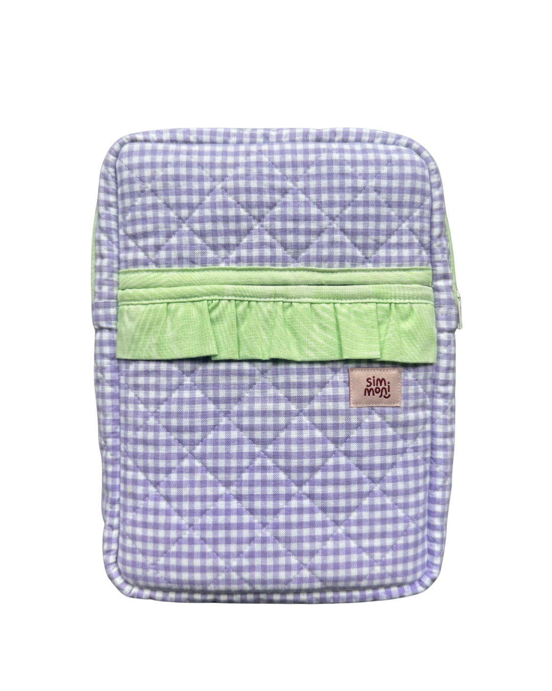 Lavender Gingham Dream Book Sleeve With Ruffled Pocket