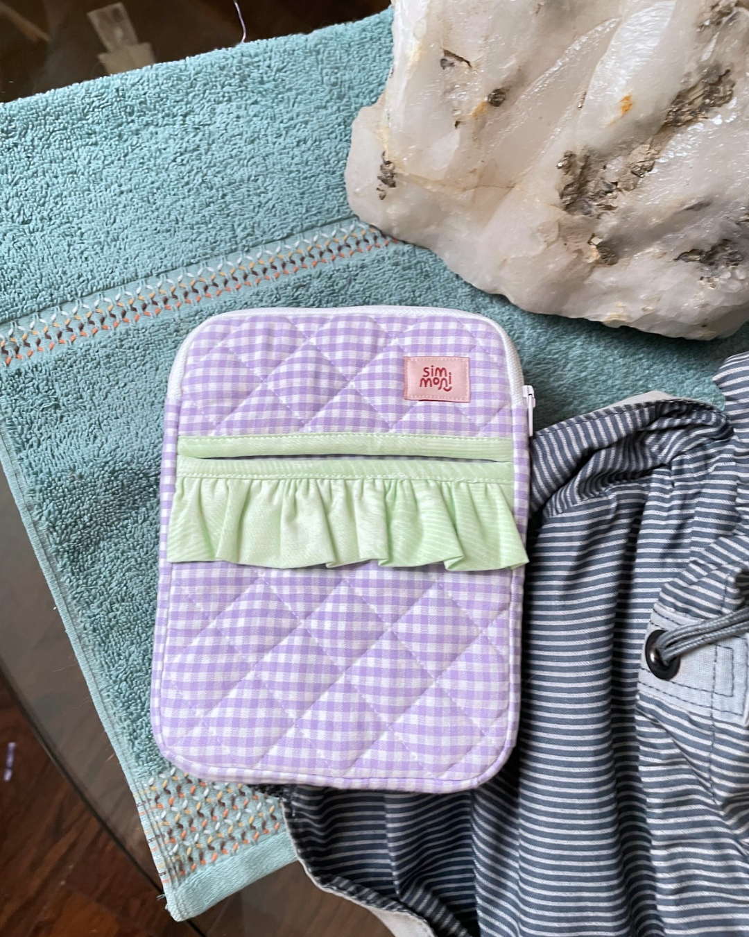 Lavender Gingham Dream eReader Sleeve With Ruffled Pocket