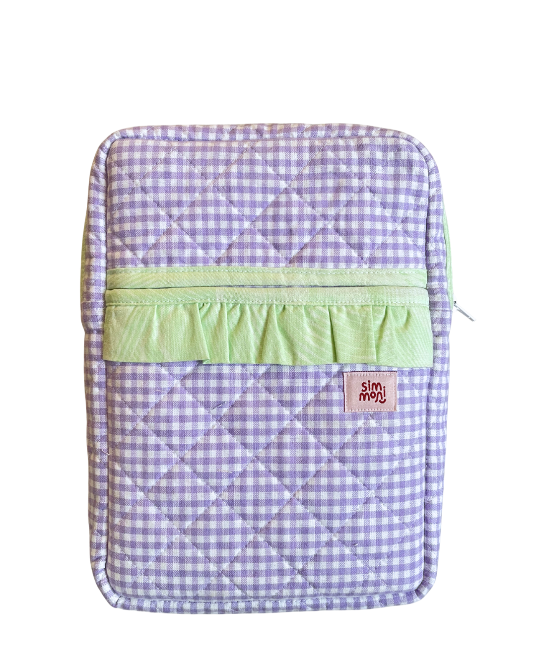 Lavender Gingham Dream Book Sleeve With Ruffled Pocket