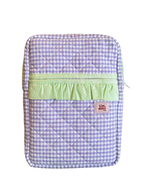 Lavender Gingham Dream Book Sleeve With Ruffled Pocket