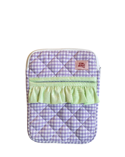 Lavender Gingham Dream eReader Sleeve With Ruffled Pocket