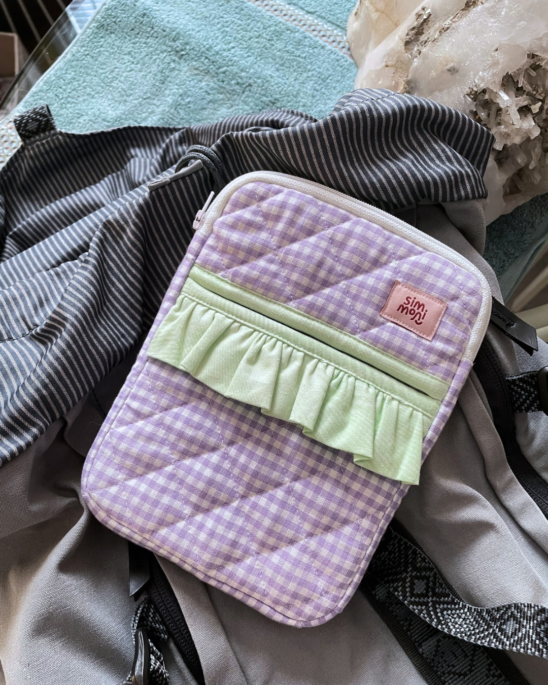 Lavender Gingham Dream eReader Sleeve With Ruffled Pocket