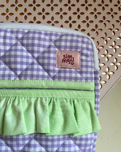 Lavender Gingham Dream eReader Sleeve With Ruffled Pocket