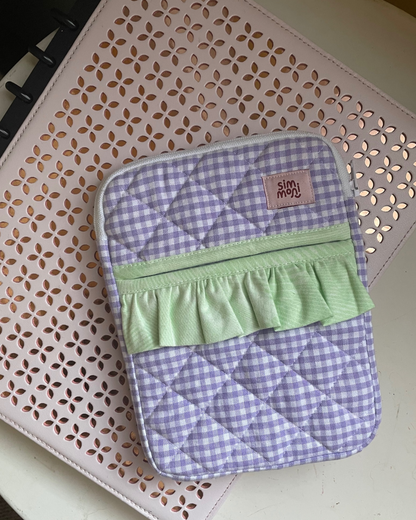 Lavender Gingham Dream eReader Sleeve With Ruffled Pocket