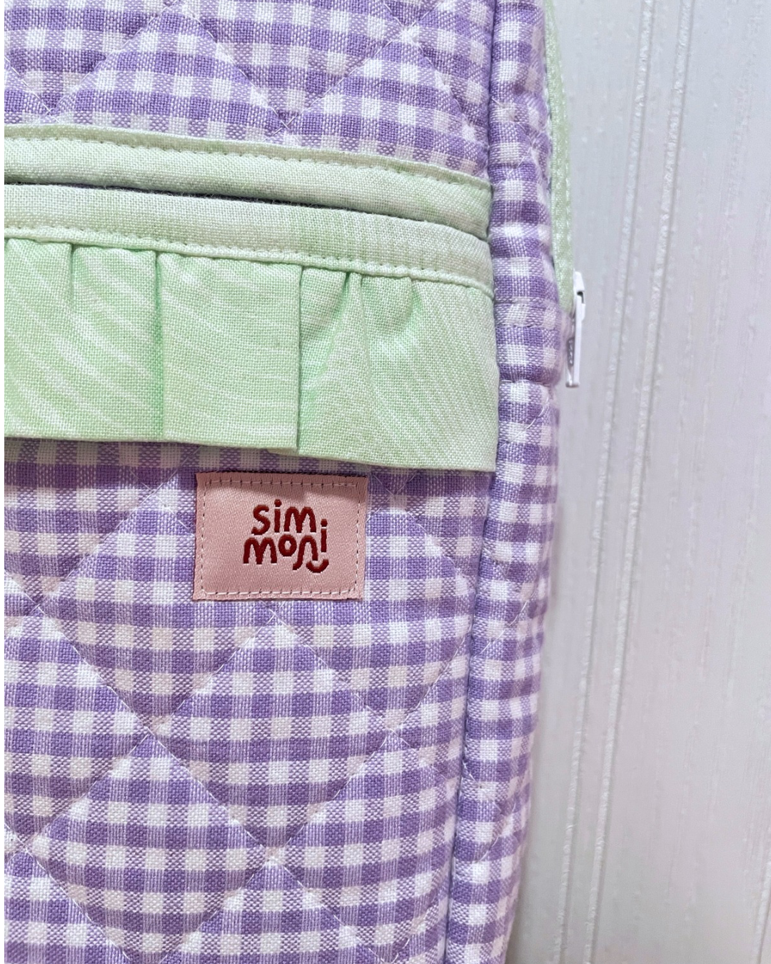 Lavender Gingham Dream Book Sleeve With Ruffled Pocket