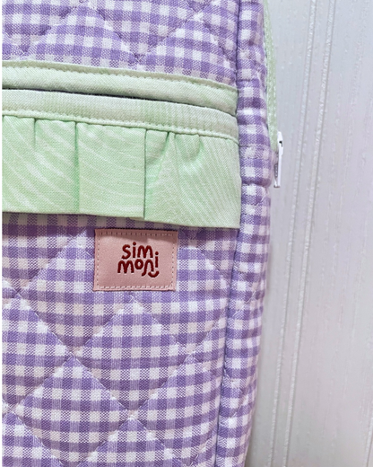 Lavender Gingham Dream Book Sleeve With Ruffled Pocket