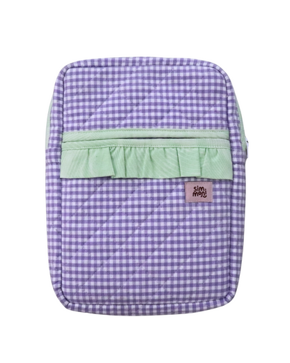 Lavender Gingham Dream Book Sleeve With Ruffled Pocket