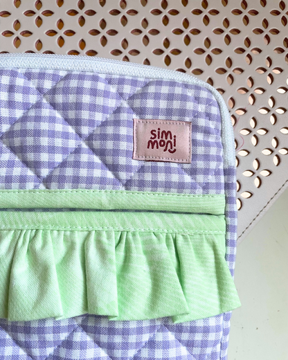 Lavender Gingham Dream eReader Sleeve With Ruffled Pocket