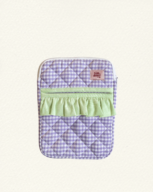 Lavender Gingham Dream e-Reader Sleeve With Ruffled Pocket