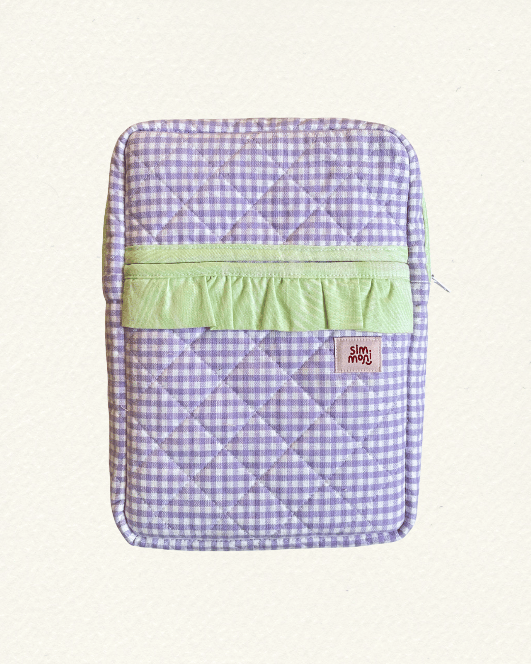 Lavender Gingham Dream Book Sleeve With Ruffled Pocket