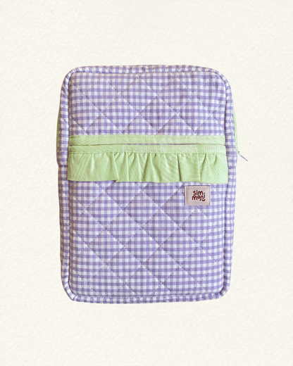 Lavender Gingham Dream Book Sleeve With Ruffled Pocket