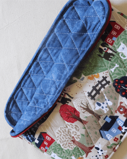 details of the inside of tablet pouch. The outside is inspired by farms